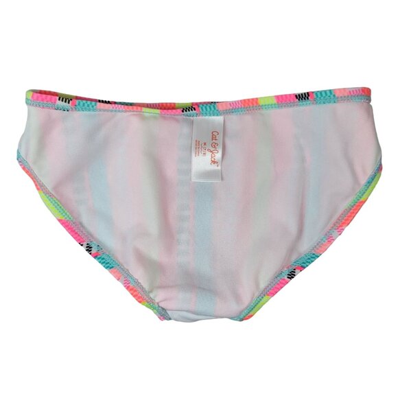 Cat & Jack Girls Swimsuit Set Pink Blue Medium Bikini Skirt Cover Stripe 3 Piece - Picture 11 of 16